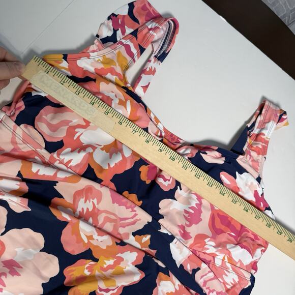 Kona Sol Swimsuit One-Piece Women’s Size 20 Floral Print Ruched Adjustable Strap - Picture 7 of 10
